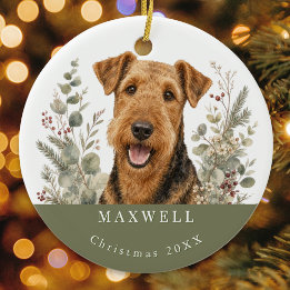 Airedale Terrier Hundras Vattenfärg Jul Julgransprydnad Keramik