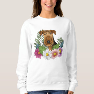 Airedale Terrier-huvud med färgglada sommarblommor T Shirt