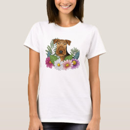 Airedale Terrier-huvud med färggranna vilda blommo T Shirt