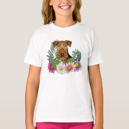 Airedale Terrier Huvud Och Blommig Natur Blommor T Shirt