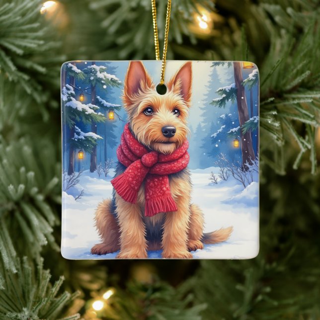 Airedale Terrier i akvarell sniglus jul Julgransprydnad Keramik (Träd)