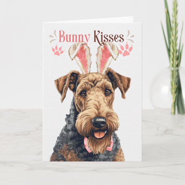 Airedale Terrier i Bunny Öron Påsk Helgkort (Framsida)