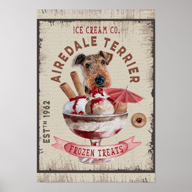 Airedale Terrier Ice-kräm Funny Frysta träd Poster (Framsidan)