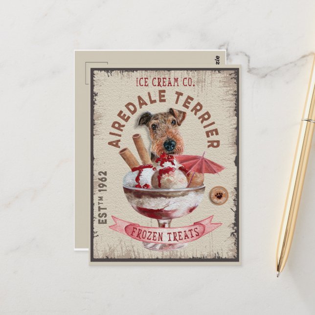 Airedale Terrier Ice-kräm Funny Frysta träd Vykort (Fram/Back In Situ)