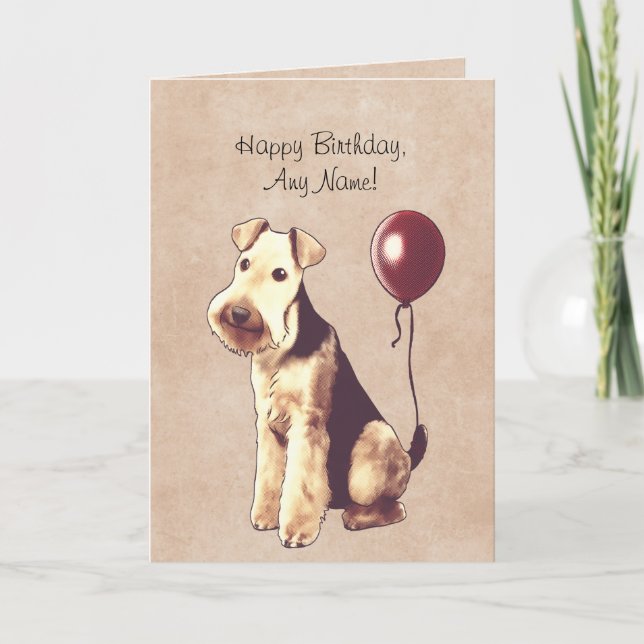 Airedale Terrier Illustrated Birthday Card Kort (Framsida)