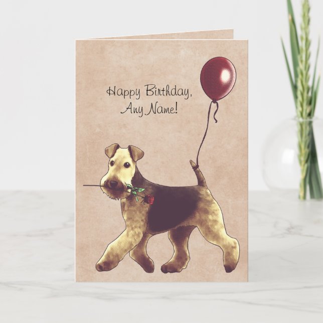 Airedale Terrier Illustrated Birthday Card Kort (Framsida)