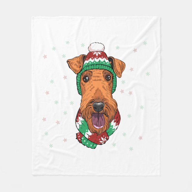 Airedale Terrier in christmas hat Fleecefilt (Framsidan)
