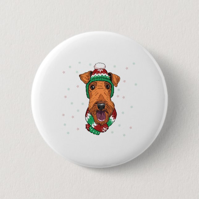 Airedale Terrier in christmas hat Knapp (Framsida)