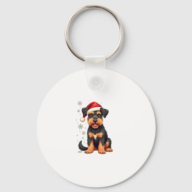 Airedale Terrier in christmas hat Nyckelring (Framsida)