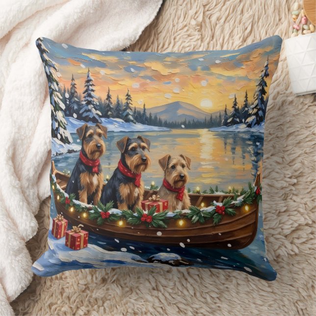 Airedale Terrier Jul Båt Högtid Kudde (Filt)