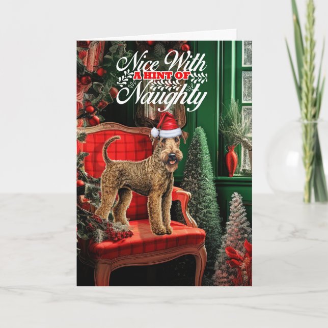 Airedale Terrier Jul Hund Naughty eller Nice Helgkort (Framsida)
