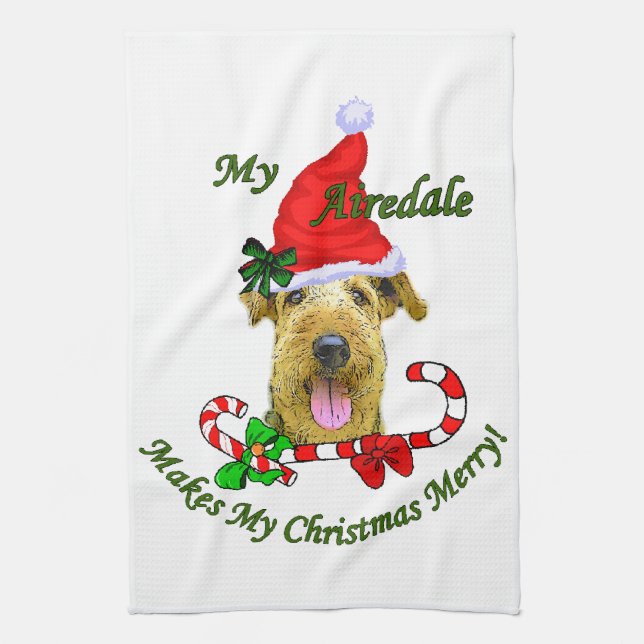 Airedale Terrier jul Merry Kökshandduk (Vertikal)
