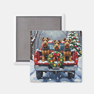 Airedale Terrier Jul Röd Lastbil Holiday Magnet