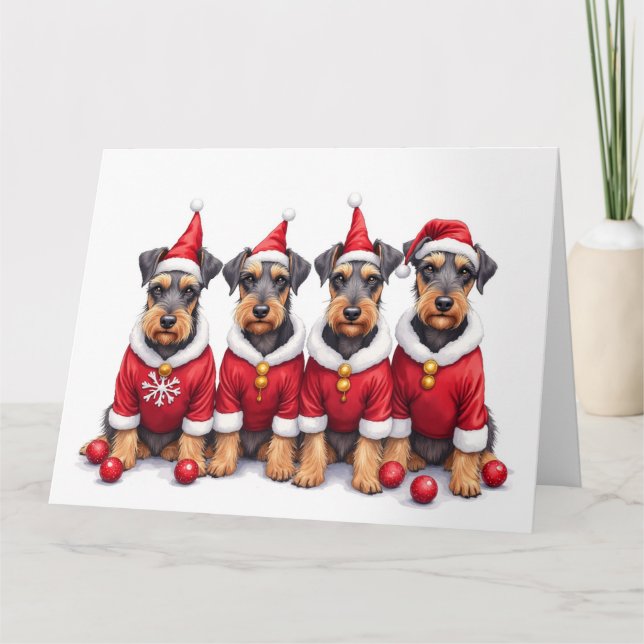 Airedale Terrier Juldräkt Tomtehatt Kort (Framsida)