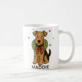 Airedale Terrier julkrans och röd rosett Kaffemugg