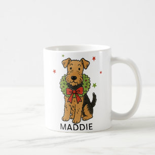 Airedale Terrier julkrans och röd rosett Kaffemugg