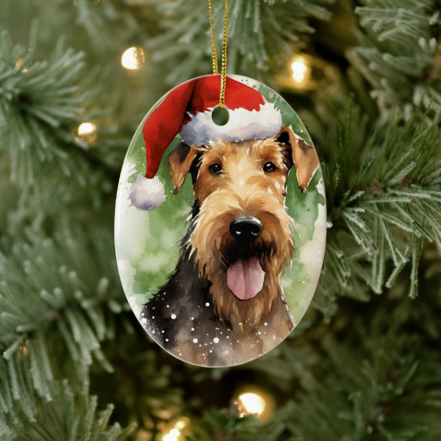 Airedale Terrier-julpenseln målar teckningar Julgransprydnad Keramik (Träd)