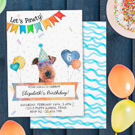 Airedale Terrier Låter Pawty Hund Födelsedagsfiran Inbjudningar