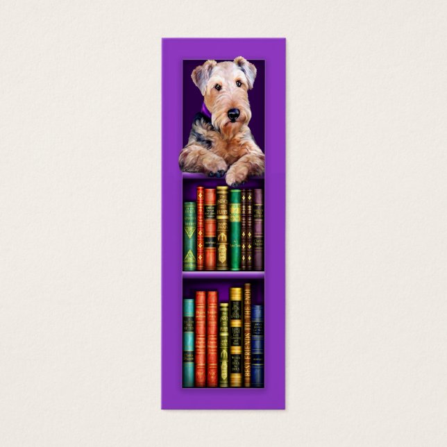 Airedale Terrier Lila Bookmark Litet Visitkort (Framsidan)