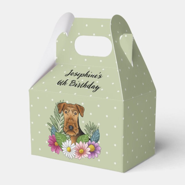 Airedale Terrier med färgade blommor födelsedag Presentaskar (Framsidan Sidan)