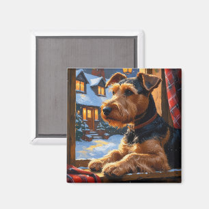 Airedale Terrier med julbelysning Holiday  Magnet