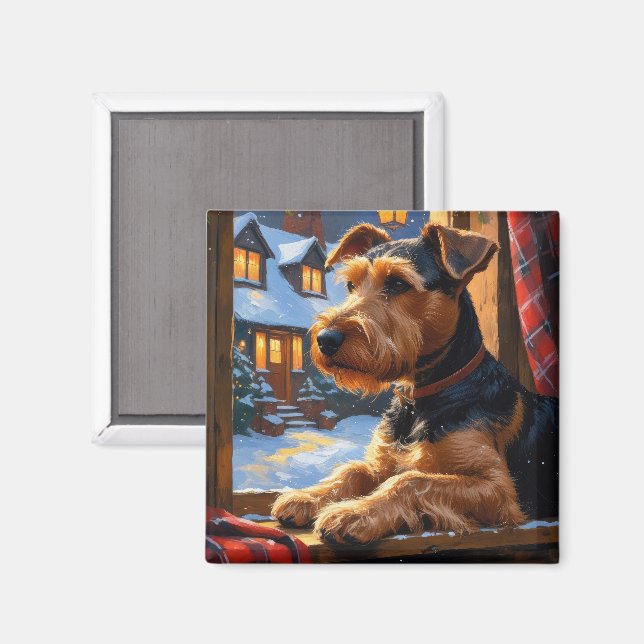 Airedale Terrier med julbelysning Holiday  Magnet (Front/Back)