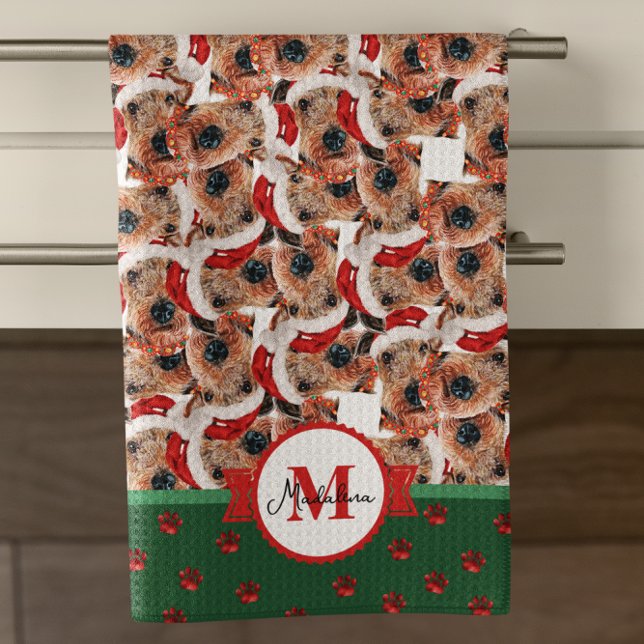 Airedale Terrier Mönster Monogram jul Hund Kökshandduk (Skapare uppladdad)