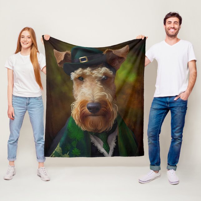 airedale terrier på St. Patrick's Day Fleecefilt (På plats)