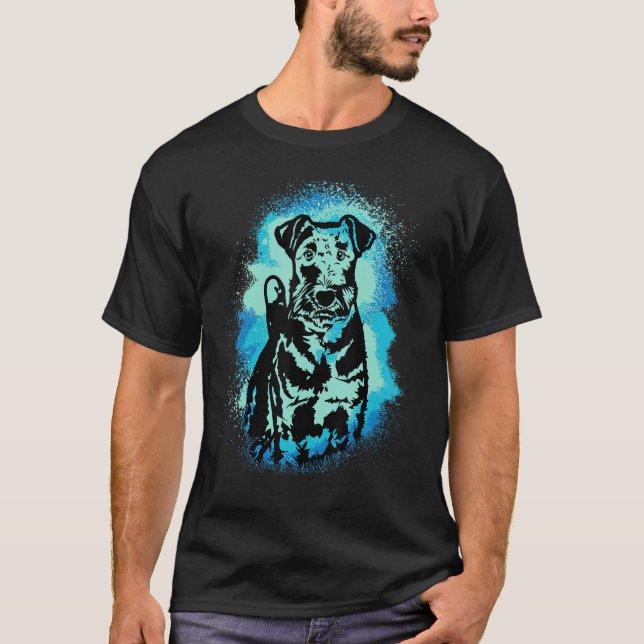 Airedale Terrier Paint Blue Design Dog Mom Dad_1 T Shirt (Framsida)