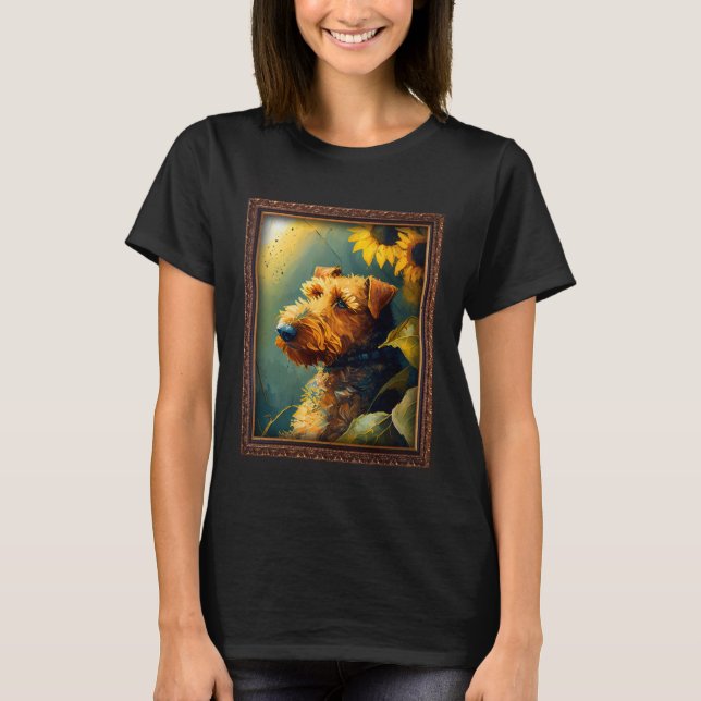 Airedale Terrier Painting Sunflower Flower Mom Wom T Shirt (Framsida)