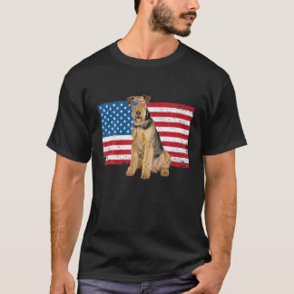 Airedale Terrier Pappa Mamma Amerikanska Flagga O T Shirt