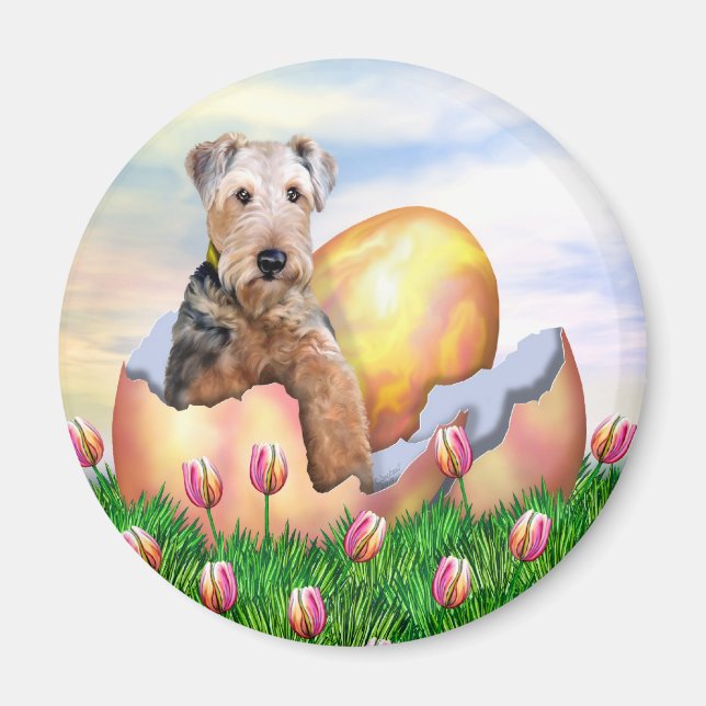Airedale Terrier Påsk Surprise Magnet (Framsidan)
