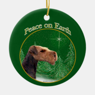 Airedale Terrier Peace Julgransprydnad Keramik