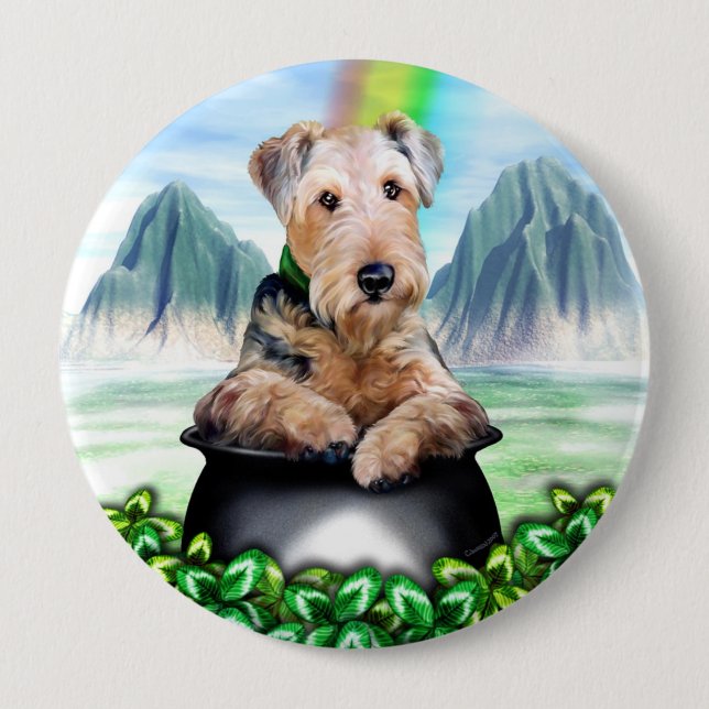 Airedale Terrier Pot of Guld Button Knapp (Framsida)