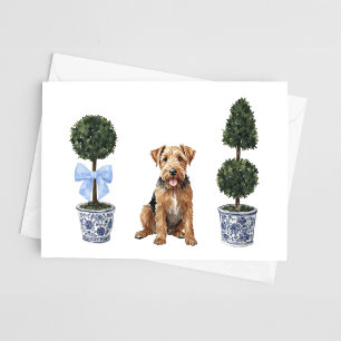 Airedale Terrier Puppy Topiary Watercolor Kort