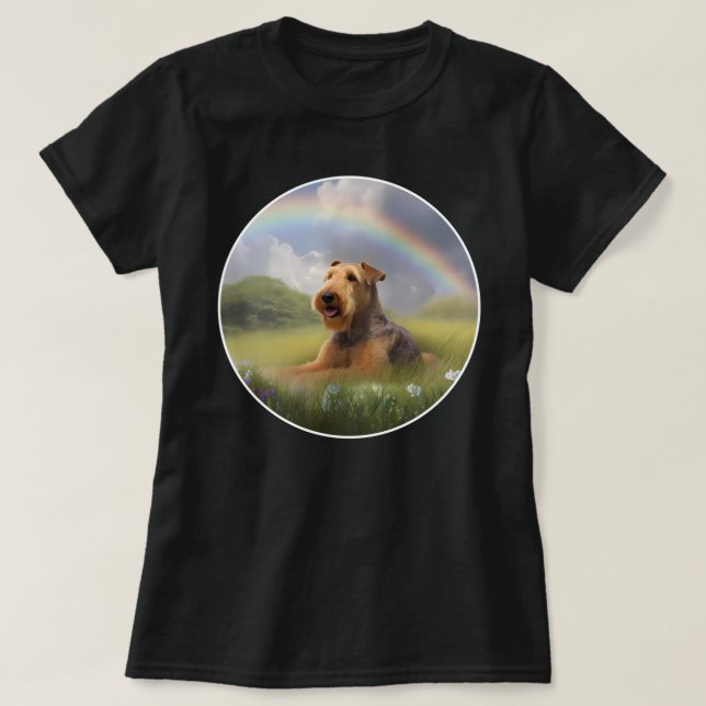 Airedale Terrier Rainbow Bridge Cute Puppy Hund T Shirt (Design framsida)