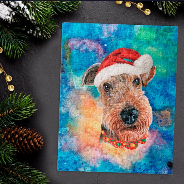 Airedale Terrier-rasen Hund jul Pussel (Skapare uppladdad)
