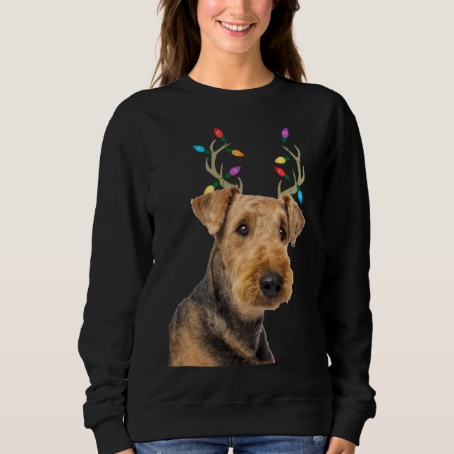 Airedale Terrier Reindeer jul-Hund T Shirt (Framsida)