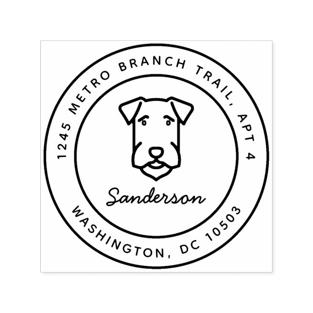 Airedale Terrier Returadress Frimärke Self-Inking Självfärgande Stämpel (Design)