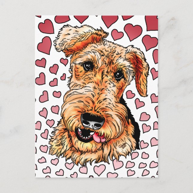 Airedale Terrier Rosa Hearts Valentine Day Helg Vykort (Framsida)