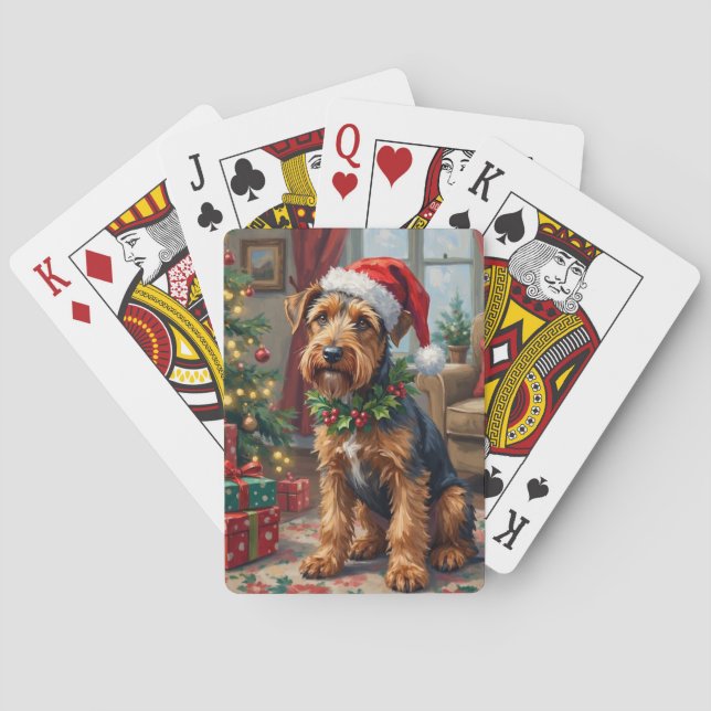 Airedale Terrier Santa Hat Christmas Fun Art Casinokort (Baksidan)