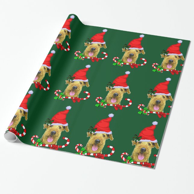 Airedale Terrier Santa Hat jul Presentpapper (Utrullad)