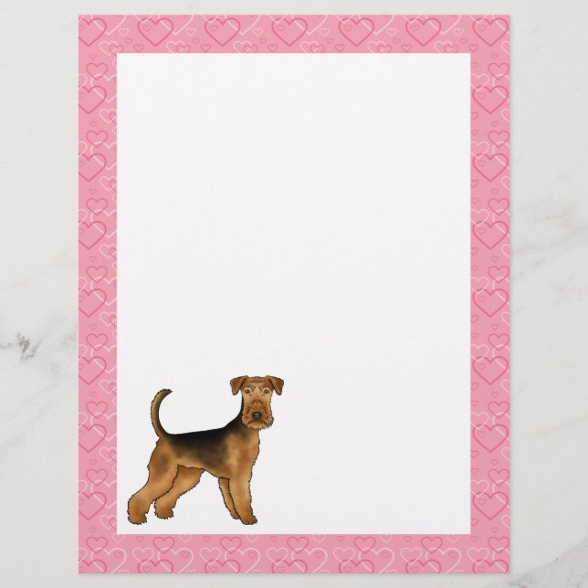 Airedale Terrier Serietecknad Hund Hjärtmönster Ro Brevhuvud (Framsida)