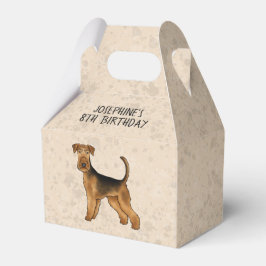 Airedale Terrier Serietecknad Hund På Beige Med Te Presentaskar