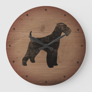 Airedale Terrier Silhouette Rustic Stor Klocka