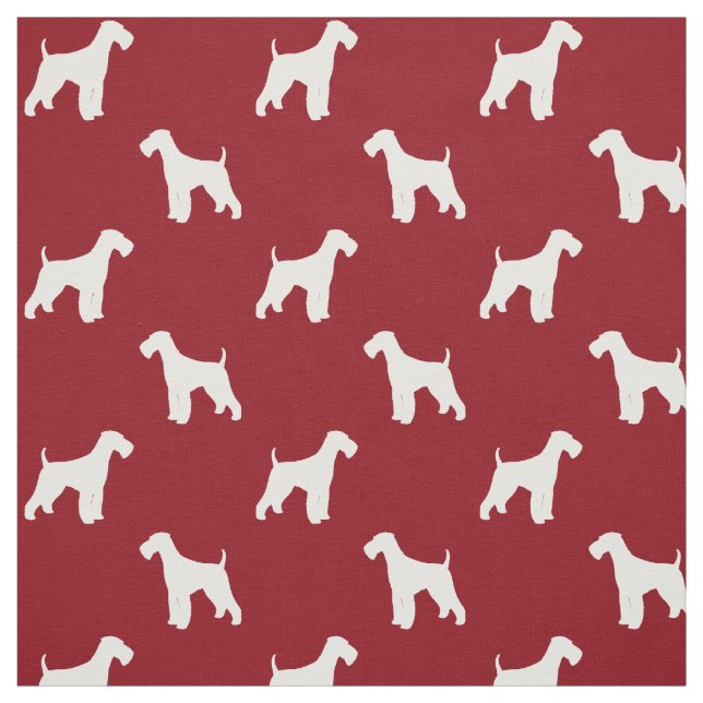Airedale Terrier Silhouettes Mönster Red and White Tyg (Provkarta)