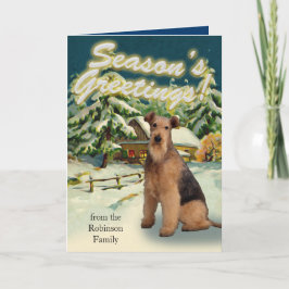 Airedale Terrier Snö Cabin-julkort Helgkort