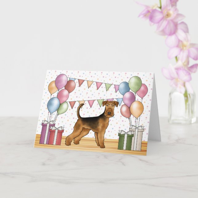 Airedale Terrier Söt Hund Pastell Glad Födelsedag Kort (Orkide)