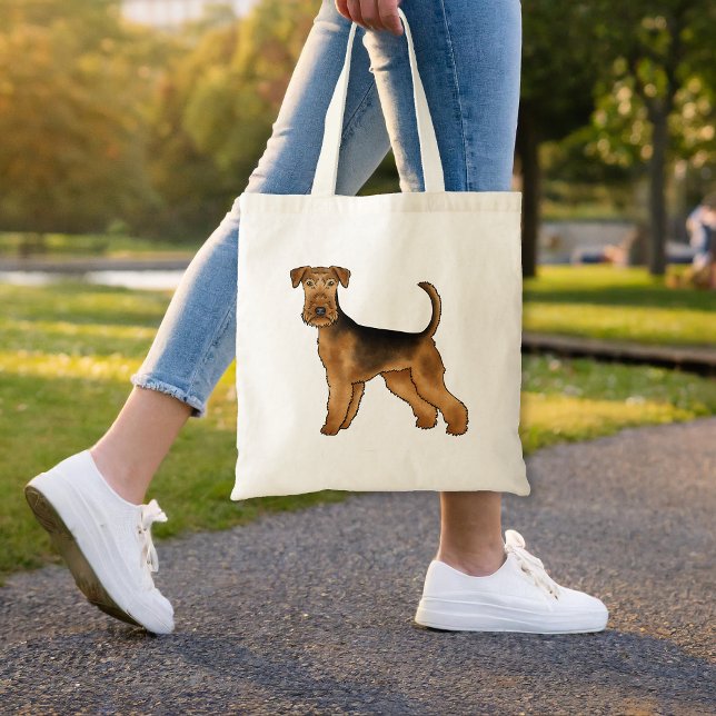 Airedale Terrier Söt Tecknad Hund Bingley Terrier Tygkasse (Please note: This image is a digital mockup. The product may not be in scale.)