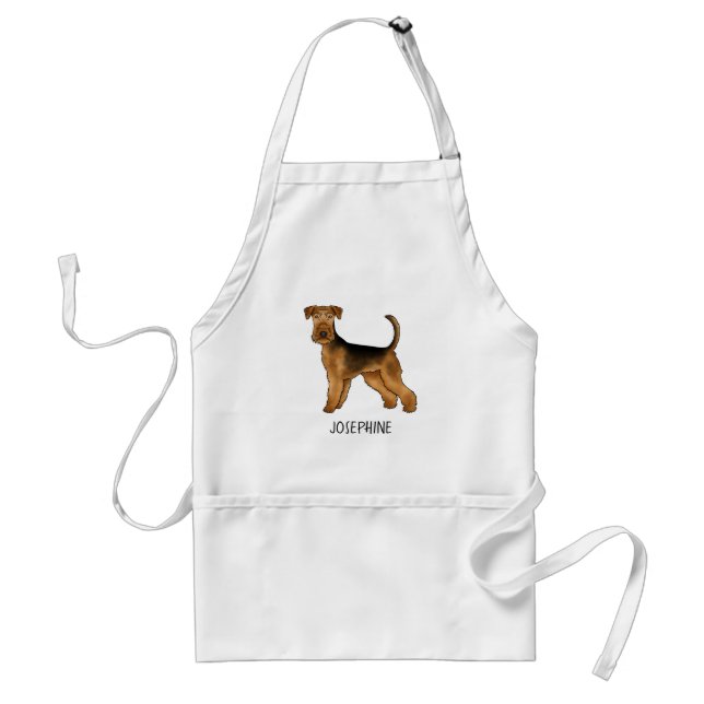 Airedale Terrier Söt Tecknad Hund Med Anpassat Nam Förkläde (Framsidan)